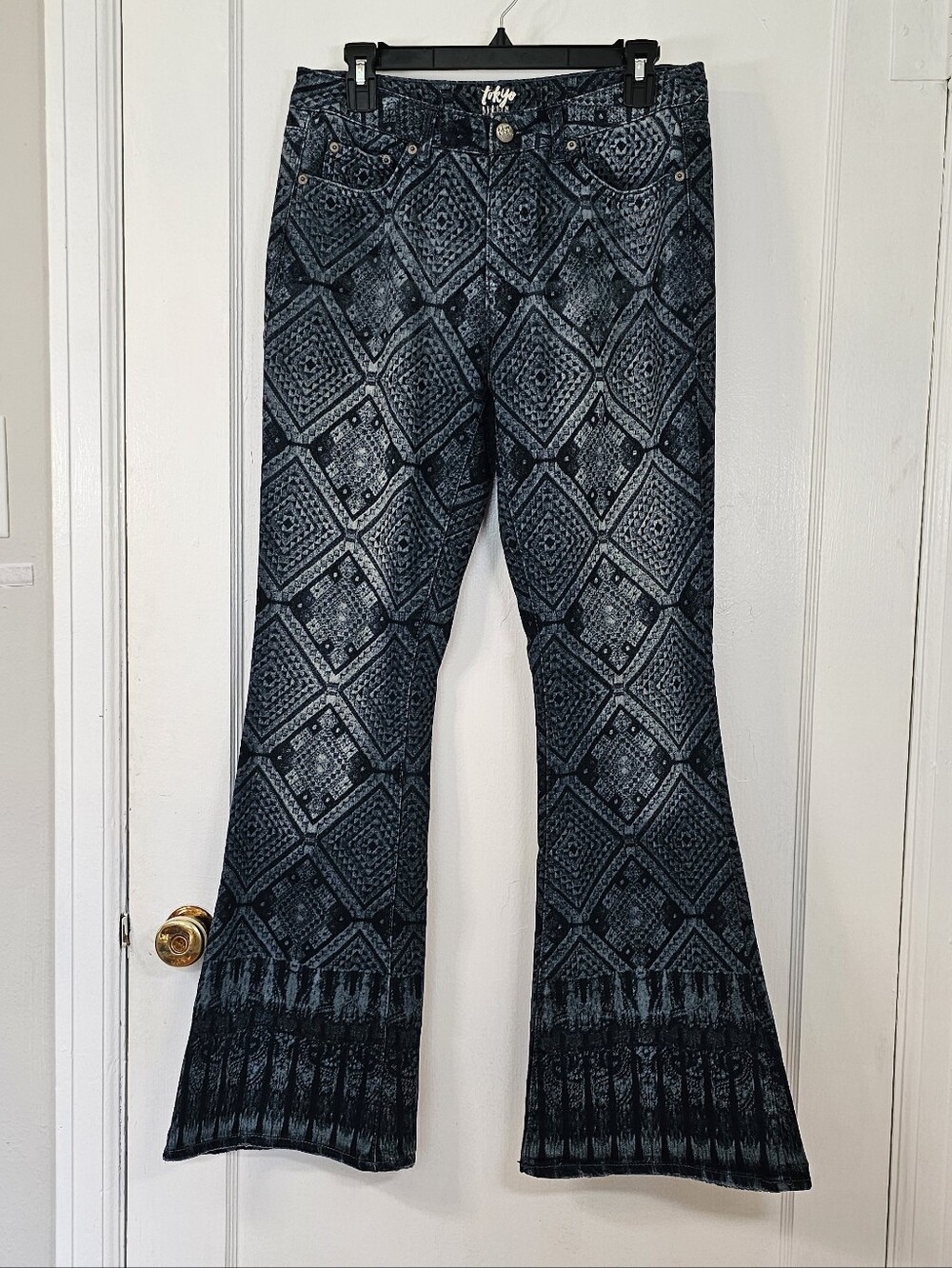 Diamond Print High Rise Blue Jeans
